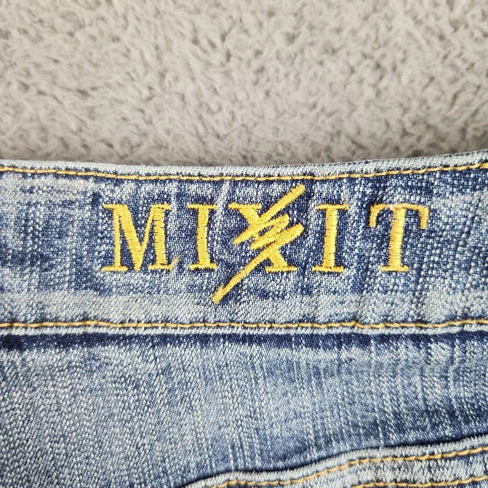 Mixit Jeans Womens 14P Blue Mid Rise Stretch Embellished Beaded Y2K Denim Pants